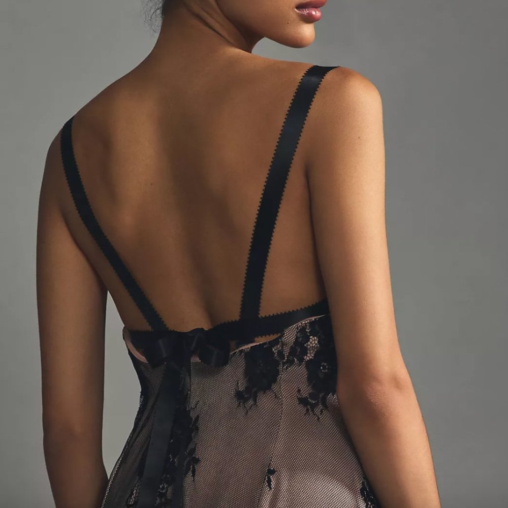 ⭐️ Lace Side-Slit Floral Classy Party Chic Glam Girly Midi Elegant Slip Dress - Picture 2 of 5